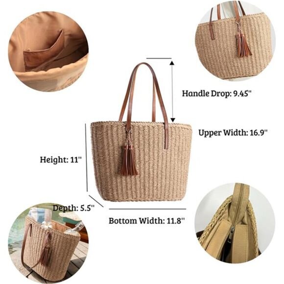 Straw Bags For Women | M Size Travel Straw Totes Bag Woven Summer